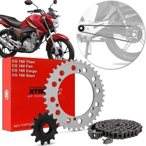 Kit Relação Transmissão Coroa Pinhão Corrente Moto Honda Cg 160