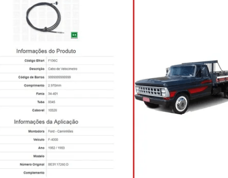 Cabo de Velocímetro 2970mm Ford F4000 1982 a1983 F136C EFRARI