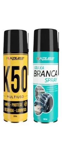Spray Graxa Branca Koube 300ml + Spray Desengripante K50 Kou