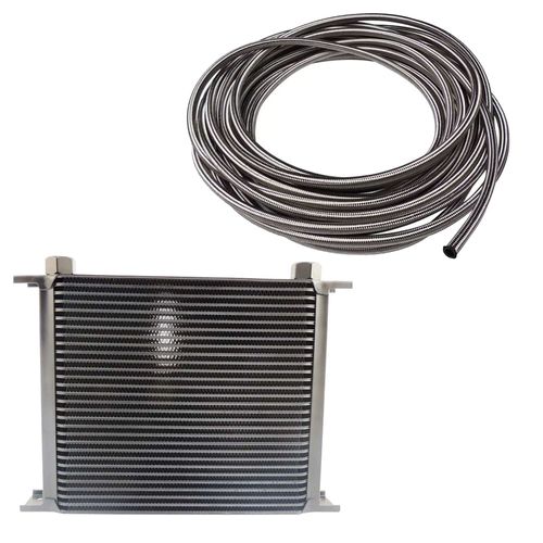 Radiador de óleo universal SPA 10AN "Fêmea" - 285mmx230mmx50mm + 4 metros mangueira tipo Aeroquip com malha de inox 10AN