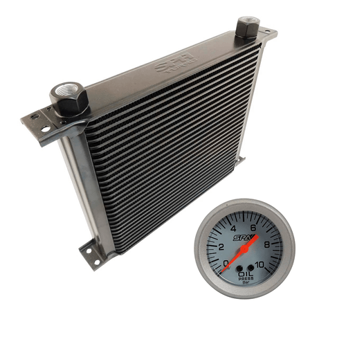 Radiador de óleo universal SPA 10AN "Fêmea" - 285mm x 230mm x 50mm + Manômetro de Pressão de Óleo 10 Bar 52mm