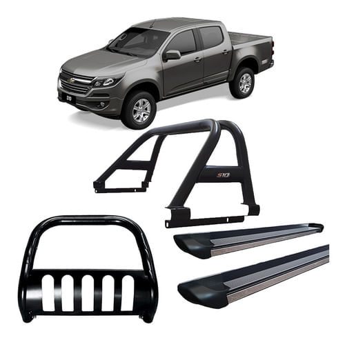 Kit Quebra Mato + Estribo Pers + Santo Ant. S10 12/20 Preto