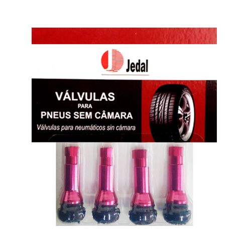 Kit com 4 peças de Bico de pressão vermelha ( Valvula de pneu ) - TR414