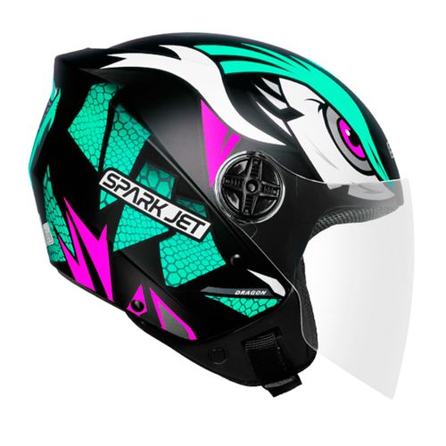 Capacete EBF Spark Jet Dragon Preto Fosco e Tiffany