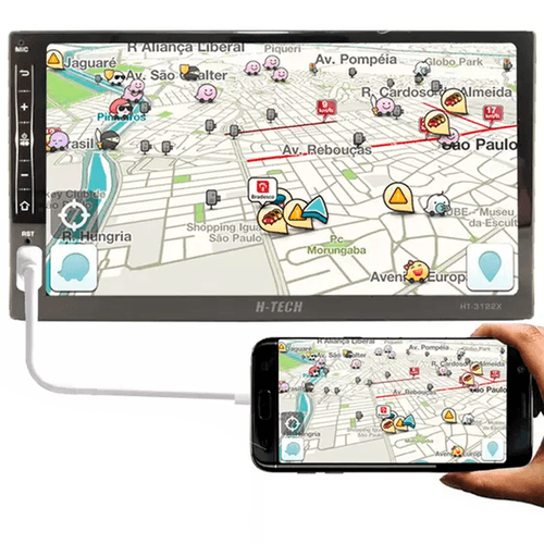 CENTRAL MULTIMÍDIA MP5 7" USB/AUX/BT/ESP 2DIN IOS HT3122X H-TECH