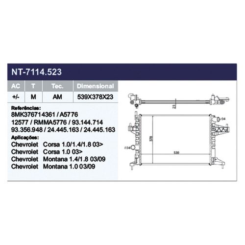 Radiador Gm Montana 2003 a 2015 - 127965 - NT7114523