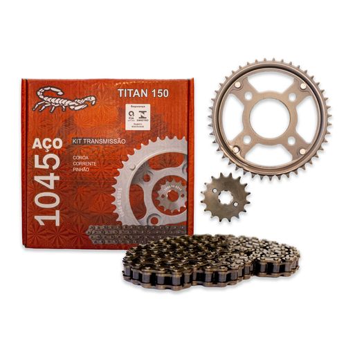 Kit Relação Transmissão Moto Scorpion Titan 150 Aço 1045 Selo Inmetro