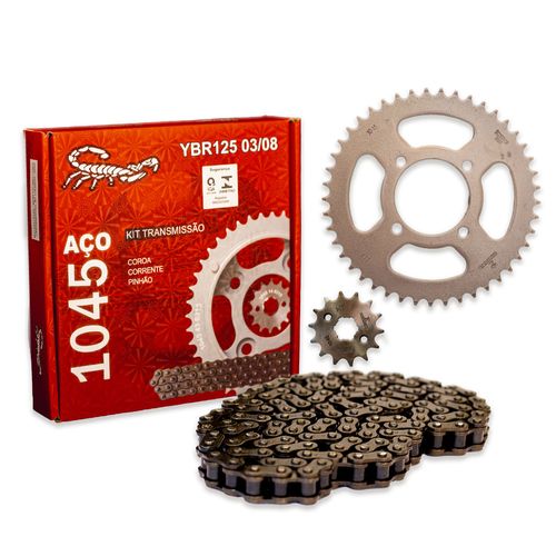 Kit Relação Transmissão Moto Scorpion YBR 125 03/08 Aço 1045 Selo Inmetro