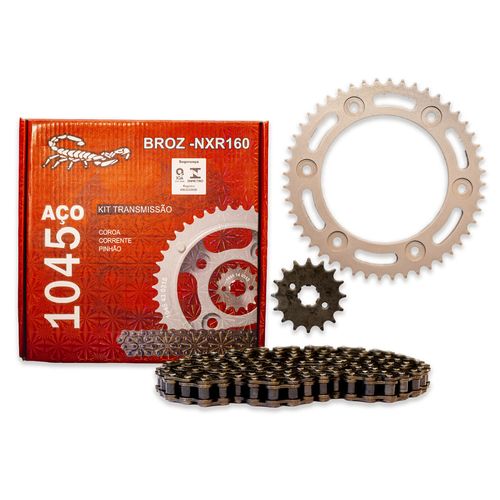 Kit Relação Transmissão Moto Scorpion Bros NXR 160 Aço 1045 Selo Inmetro