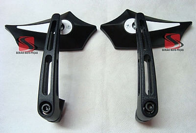Espelho Retrovisor Sport Preto C/ Branco Honda, Yamaha, Suzuki, Dafra, Sundown (PAR)