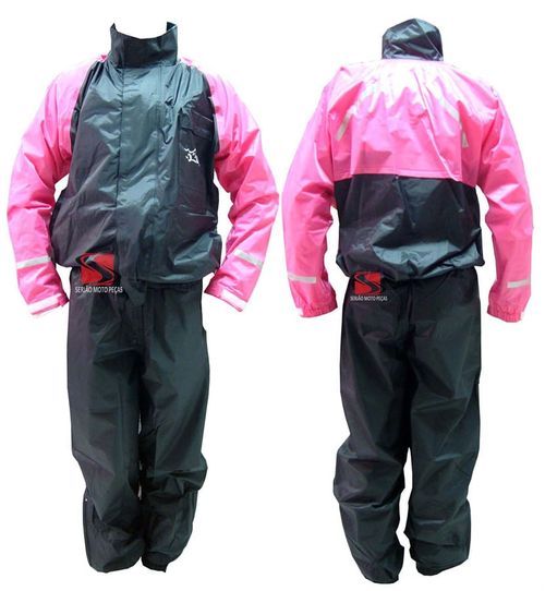 Capa Chuva PB Feminina Preta Com Rosa P M G GG