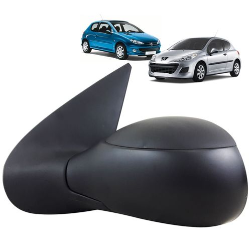 Espelho Retrovisor Externo Controle Manual Base de Plástico Preto Liso Peugeot 206 Peugeot 207 Peugeot Escapade