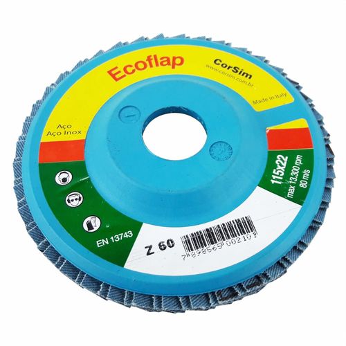 Disco Flap Zircônio Ecoflap Blu Diâmetro 115mm Grão 60 Made in Italy