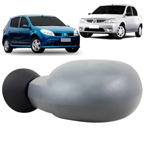 Espelho Retrovisor Externo Controle Manual Base Plástico Prime para Pintar Renault Logan e Sandero 2007 até 2009
