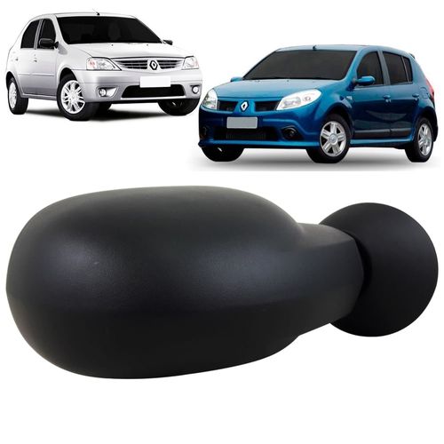 Espelho Retrovisor Externo Fixo Base Plástico Preto Liso Renault Logan e Sandero 2007 até 2009
