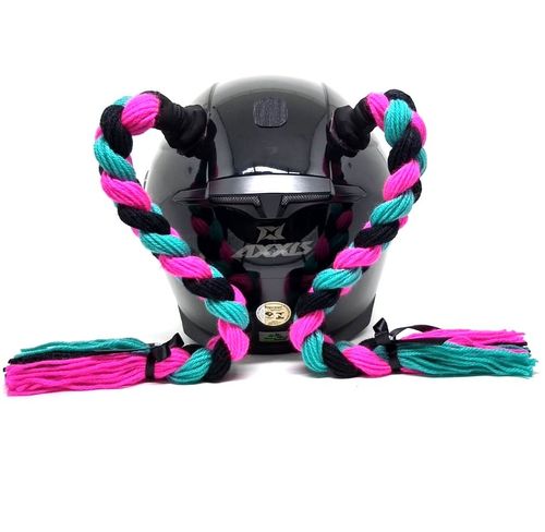 Trança para Capacete Xuca Xuquinha 45 cm Preto/Rosa/Verde