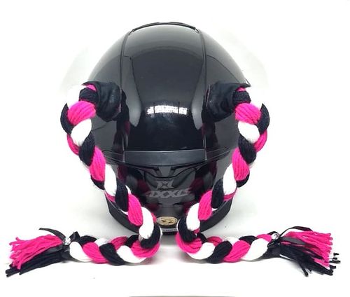 Trança para Capacete Xuca Xuquinha 45 cm Preto/Rosa/Branco